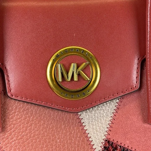 Michael‎ Kors Carmen Pink Flap Satchel Suede Patchwork Leather Crossbody Bag NWT - Picture 6 of 15